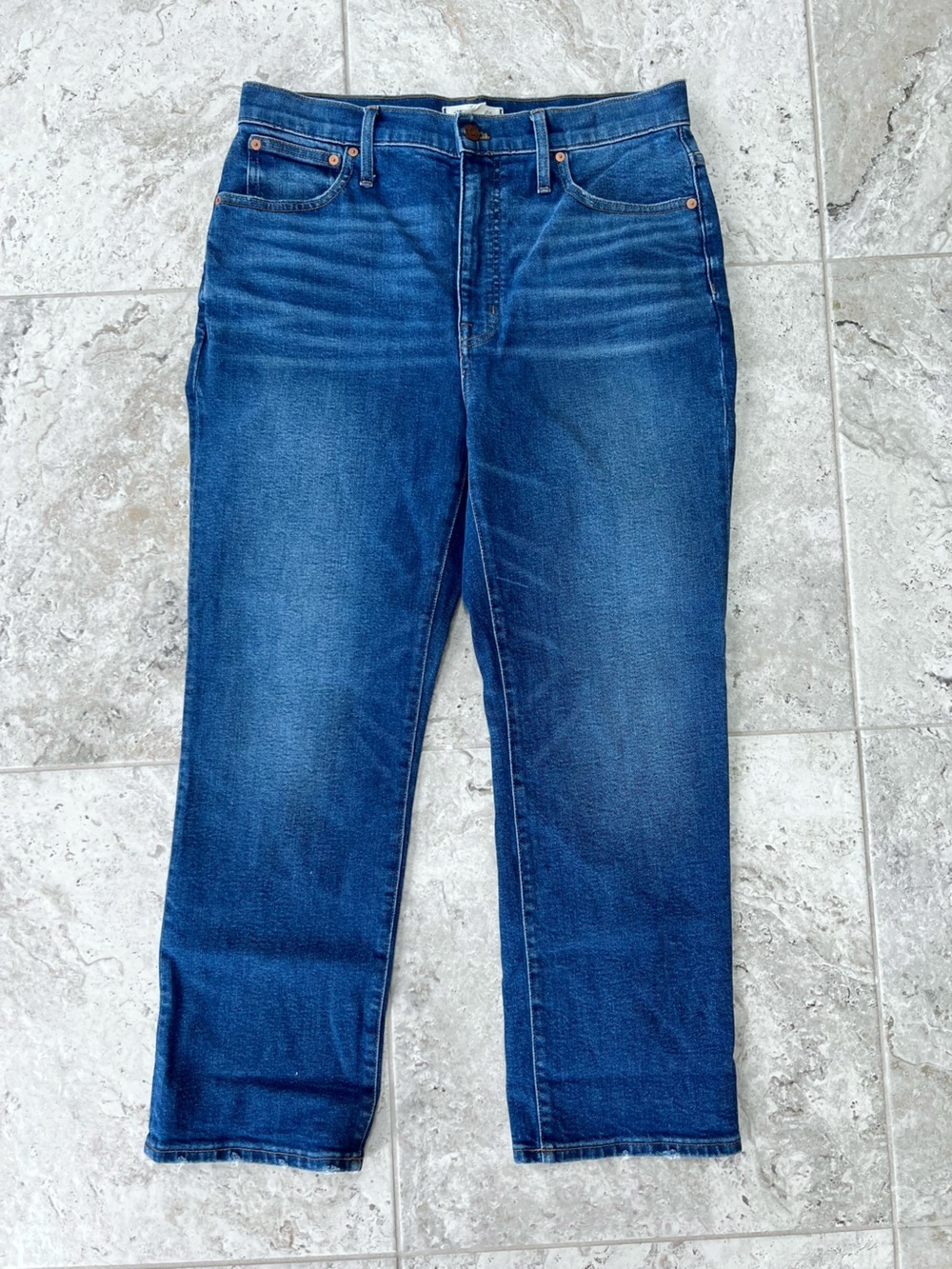 Madewell Slim Demi Boot High Rise Jeans in Medium Indigo Blue Wash, 31